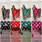 Super Hit Semi Gajji Silk Saree – Original Japan Satin Silk with Ajrakh Print Border & Rich Pallu
