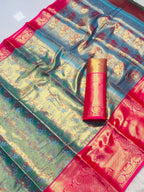 Bridal Kanjivaram Semi Silk Saree with Rich Weaving & Traditional Zari Border – Premium Wedding Wear for Boutique Displays & Festive Gifting