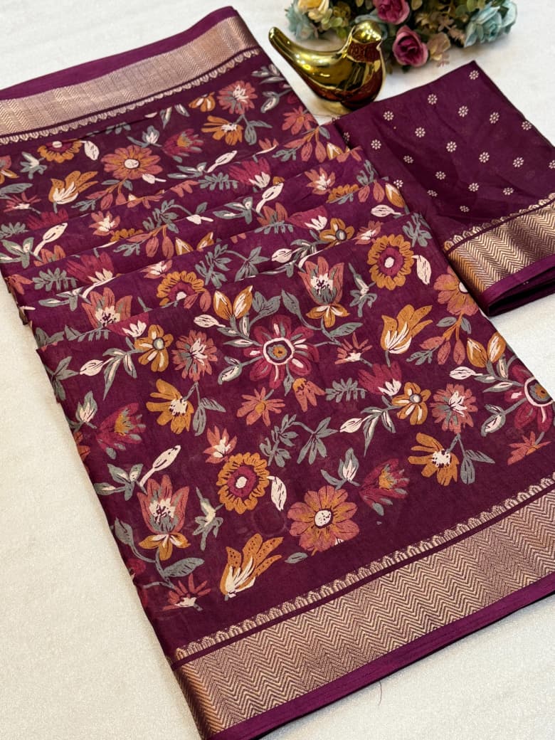 Beautiful Dola silk sarees Floral print along with zari border
