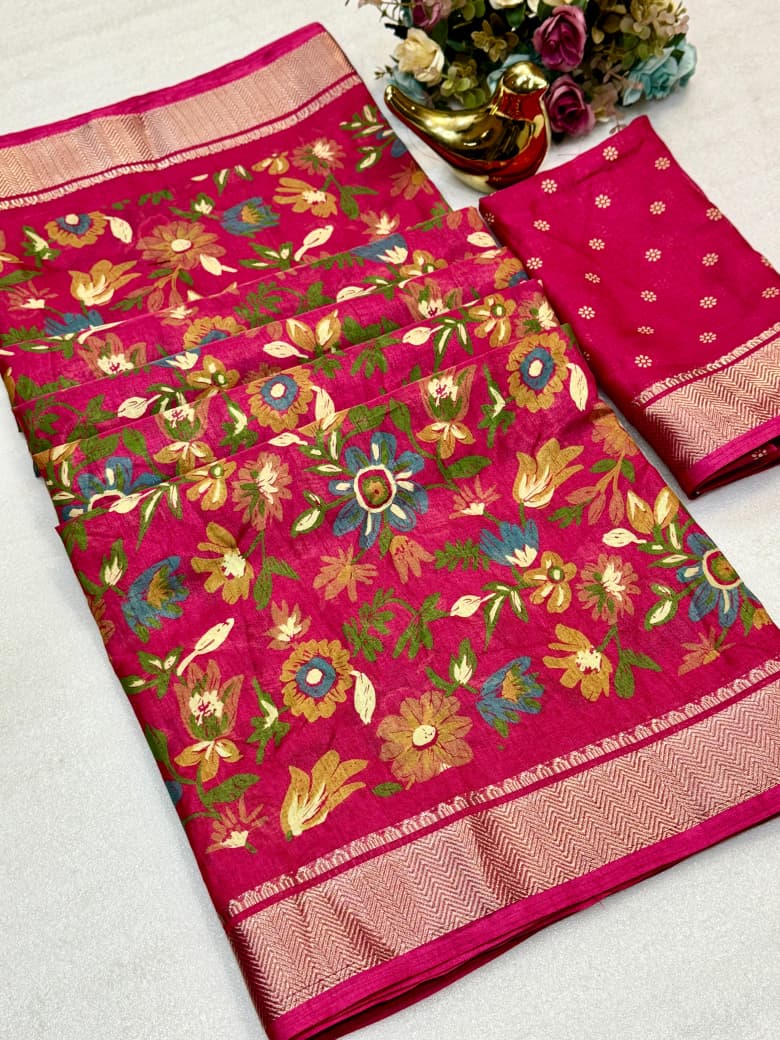 Beautiful Dola silk sarees Floral print along with zari border