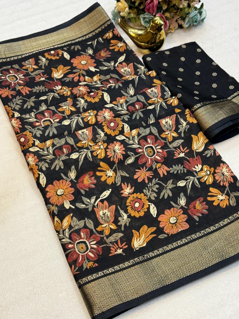 Beautiful Dola silk sarees Floral print along with zari border