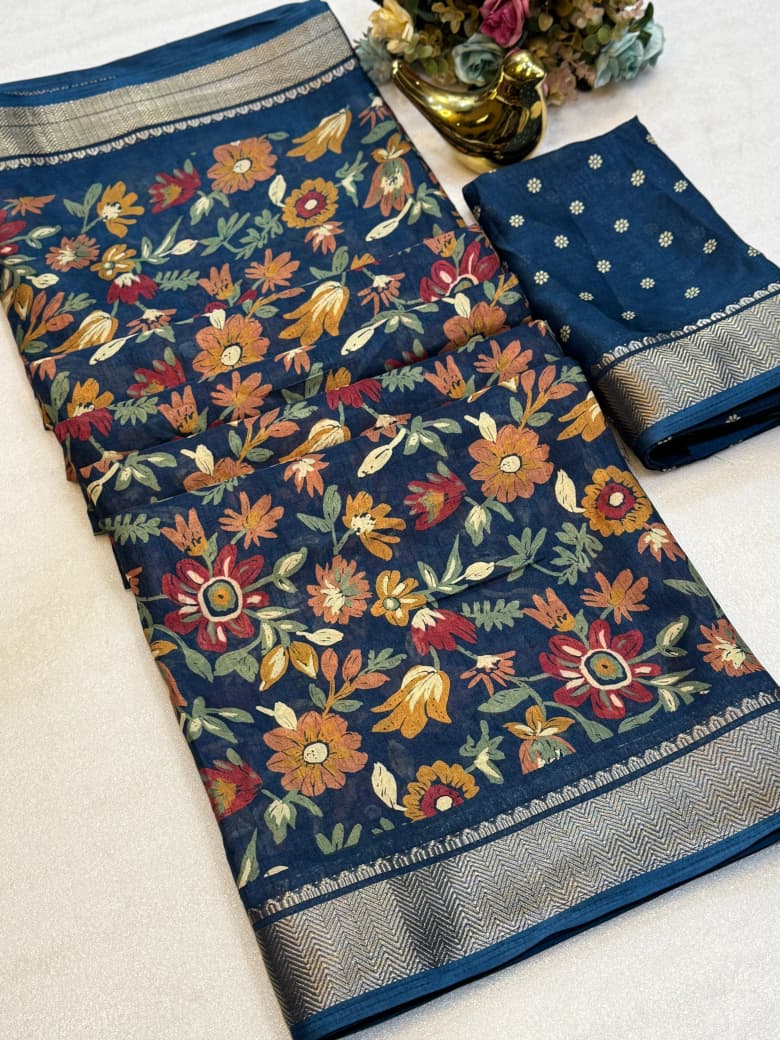 Beautiful Dola silk sarees Floral print along with zari border