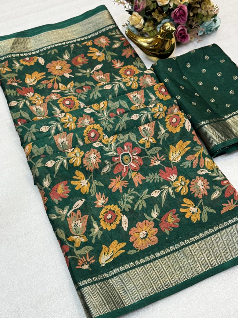 Beautiful Dola silk sarees Floral print along with zari border