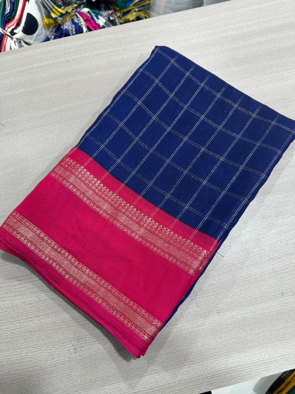 Heavy Mysore Silk Saree with All-Over Weaving & Two-Tone Padding Border – Premium Ethnic Wear for Boutique Displays & Festive Gifting