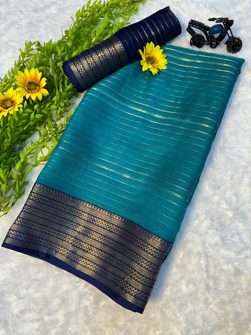 Heavy Mysore Silk Saree with All-Over Weaving & Two-Tone Padding Border – Elegant Ethnic Wear for Boutique Displays & Festive Gifting