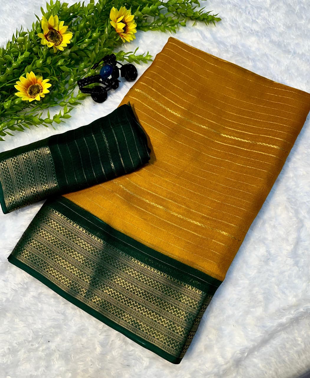 Heavy Mysore Silk Saree with All-Over Weaving & Two-Tone Padding Border – Elegant Ethnic Wear for Boutique Displays & Festive Gifting