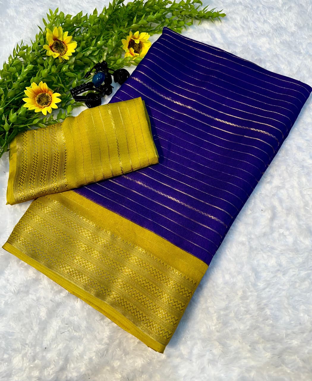 Heavy Mysore Silk Saree with All-Over Weaving & Two-Tone Padding Border – Elegant Ethnic Wear for Boutique Displays & Festive Gifting