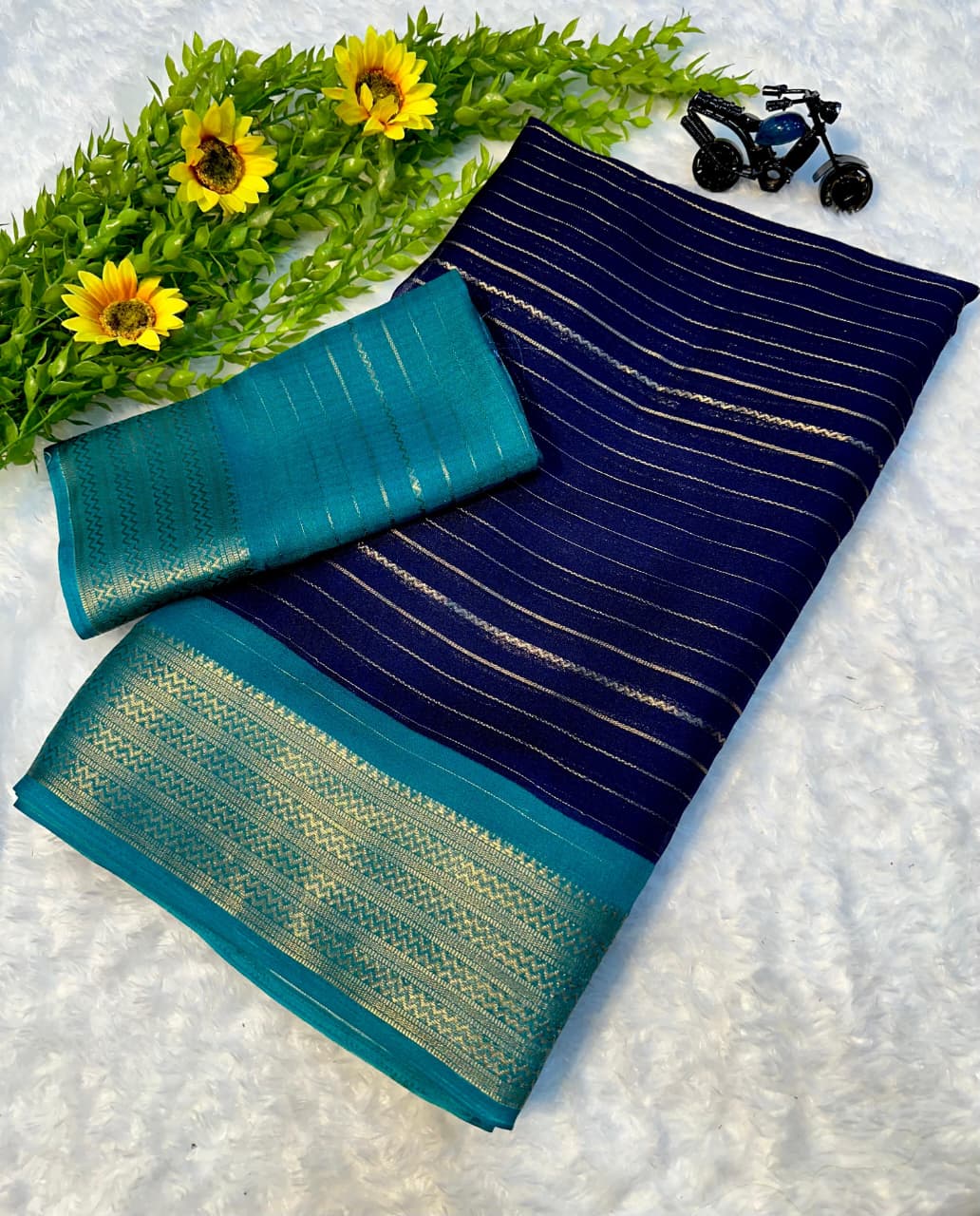 Heavy Mysore Silk Saree with All-Over Weaving & Two-Tone Padding Border – Elegant Ethnic Wear for Boutique Displays & Festive Gifting