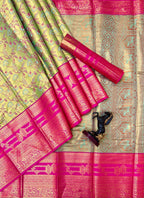Bridal Kanjivaram Semi Pattu Saree with Contrast Zari Border & Rich Weaving Pallu – Grand Elegance for Wedding Displays & Boutique Gifting
