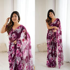 Soft Georgette Silk Saree with Mirror Work & Printed Banglori Blouse – Stylish Party Wear for Boutique Displays & Elegant Gifting