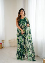 Soft Georgette Silk Saree with Mirror Work & Printed Banglori Blouse – Stylish Party Wear for Boutique Displays & Elegant Gifting