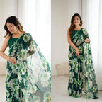 Soft Georgette Silk Saree with Mirror Work & Printed Banglori Blouse – Stylish Party Wear for Boutique Displays & Elegant Gifting