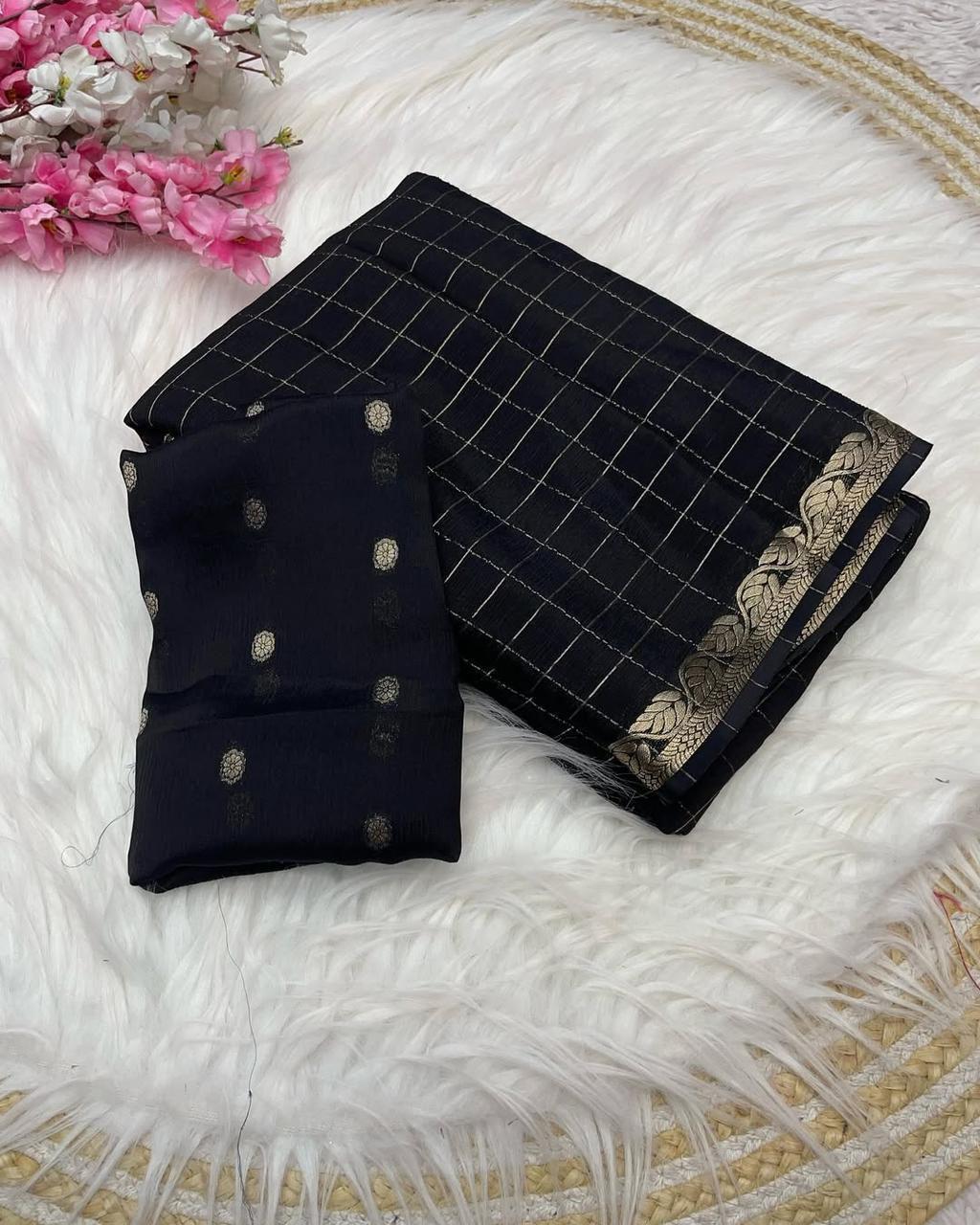 Elegant Viscose Georgette Saree with Matching Viscose Blouse – Luxe Drape for Boutique Displays & Festive Gifting