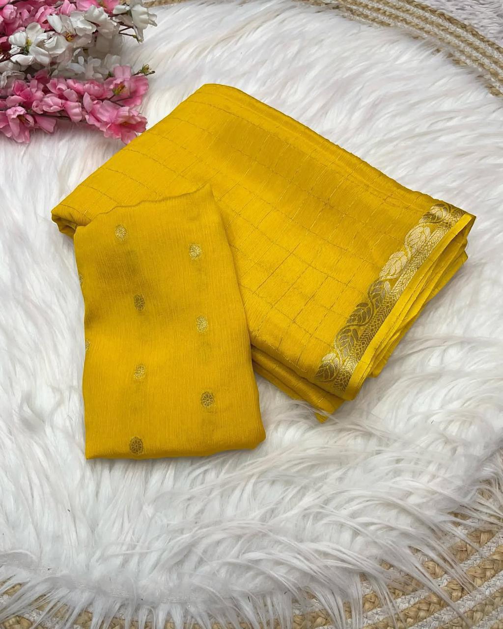 Elegant Viscose Georgette Saree with Matching Viscose Blouse – Luxe Drape for Boutique Displays & Festive Gifting