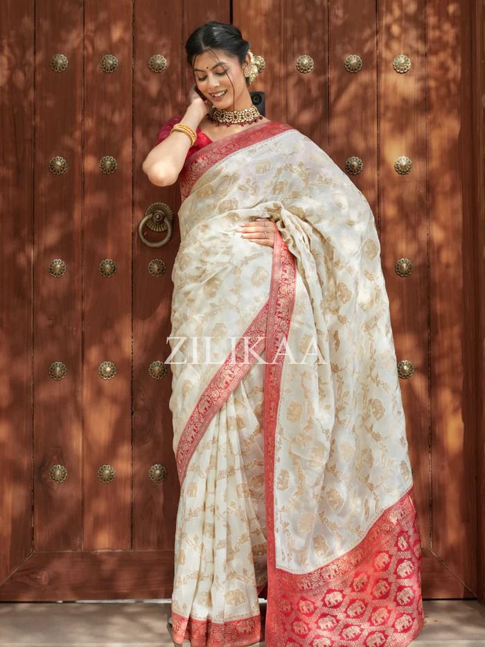 Organic Banarasi Soft Lichi Silk Saree with Rich Jacquard Work & Exclusive Blouse – Regal Comfort for Boutique Displays & Wedding Gifting