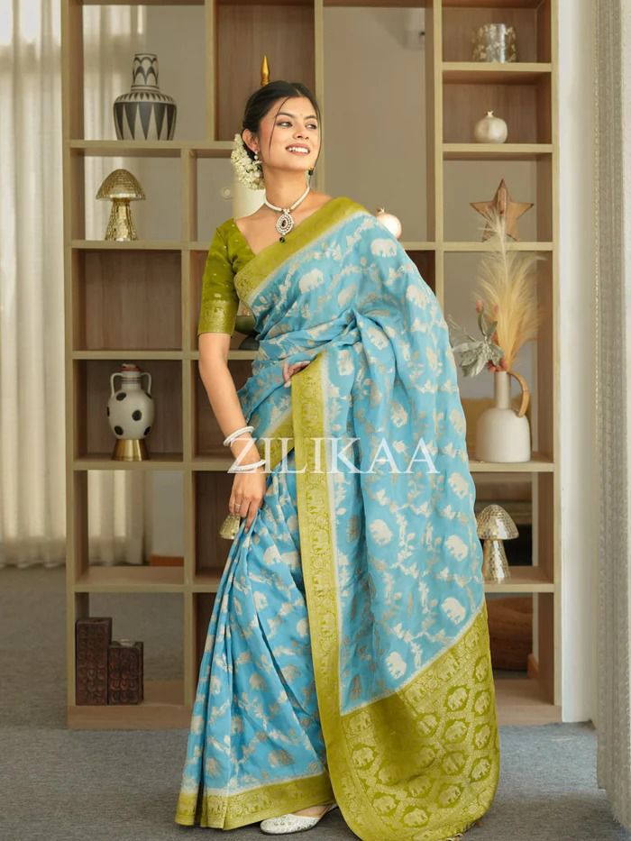 Organic Banarasi Soft Lichi Silk Saree with Rich Jacquard Work & Exclusive Blouse – Regal Comfort for Boutique Displays & Wedding Gifting