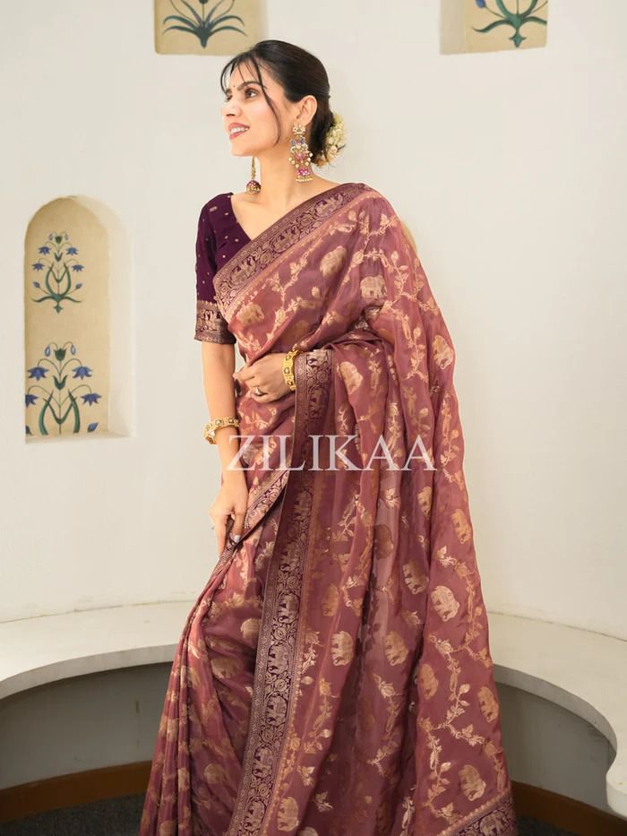 Organic Banarasi Soft Lichi Silk Saree with Rich Jacquard Work & Exclusive Blouse – Regal Comfort for Boutique Displays & Wedding Gifting