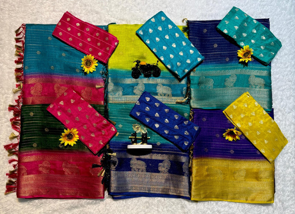 Semi Dola Saree with Floral Butti & Weaving Borders – Elegant Ethnic Wear for Boutique Displays & Festive Gifting