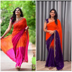 Soft Hand-Dyed Chinnon Fancy Saree with Heavy Sequin & Jari Embroidery – Glamorous Elegance for Boutique Displays & Wedding Gifting