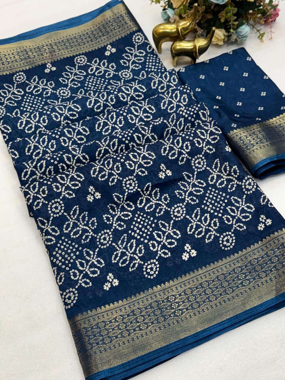 Beautiful Dola silk sarees Bandhani print along with zari border