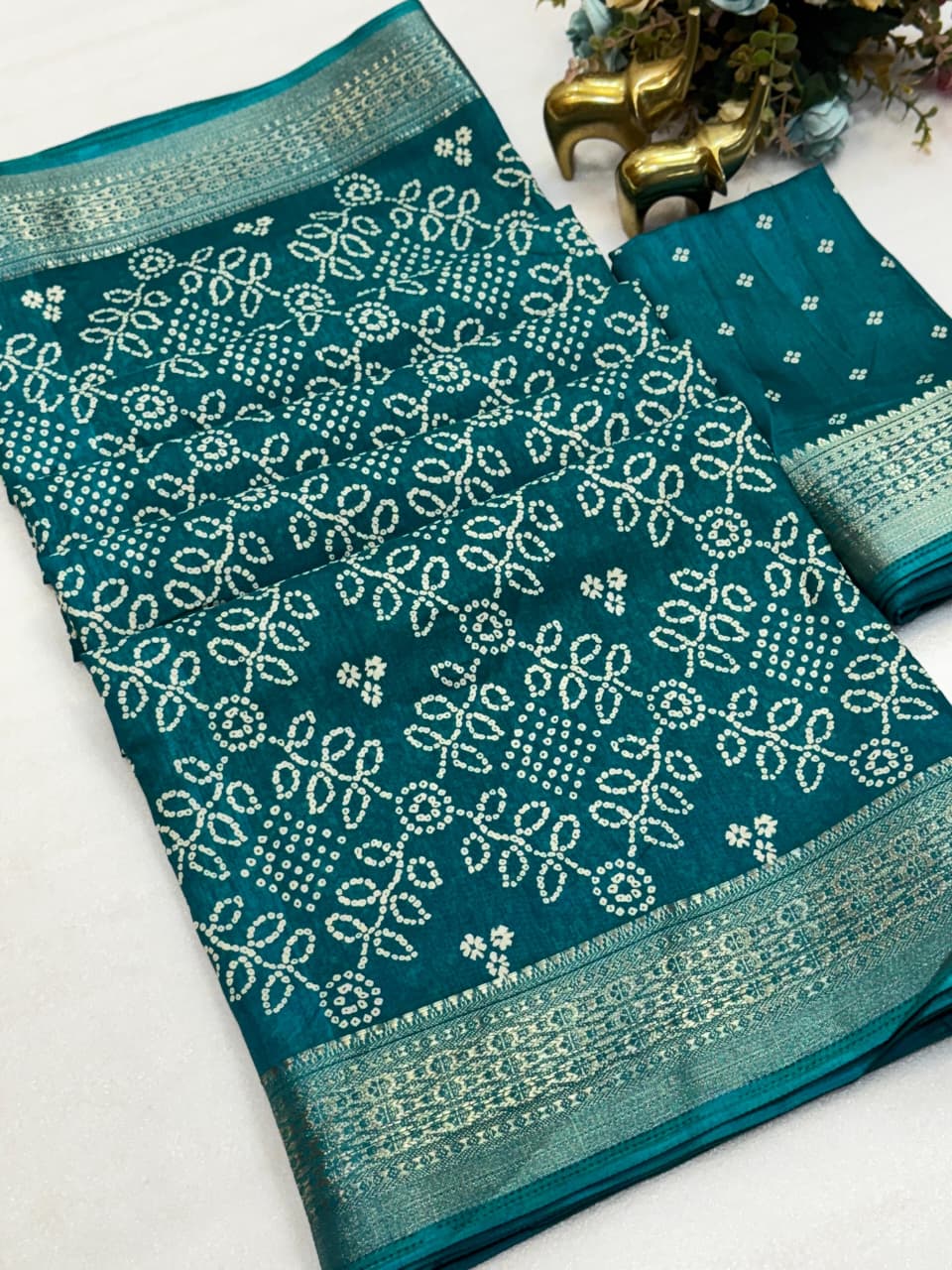 Beautiful Dola silk sarees Bandhani print along with zari border