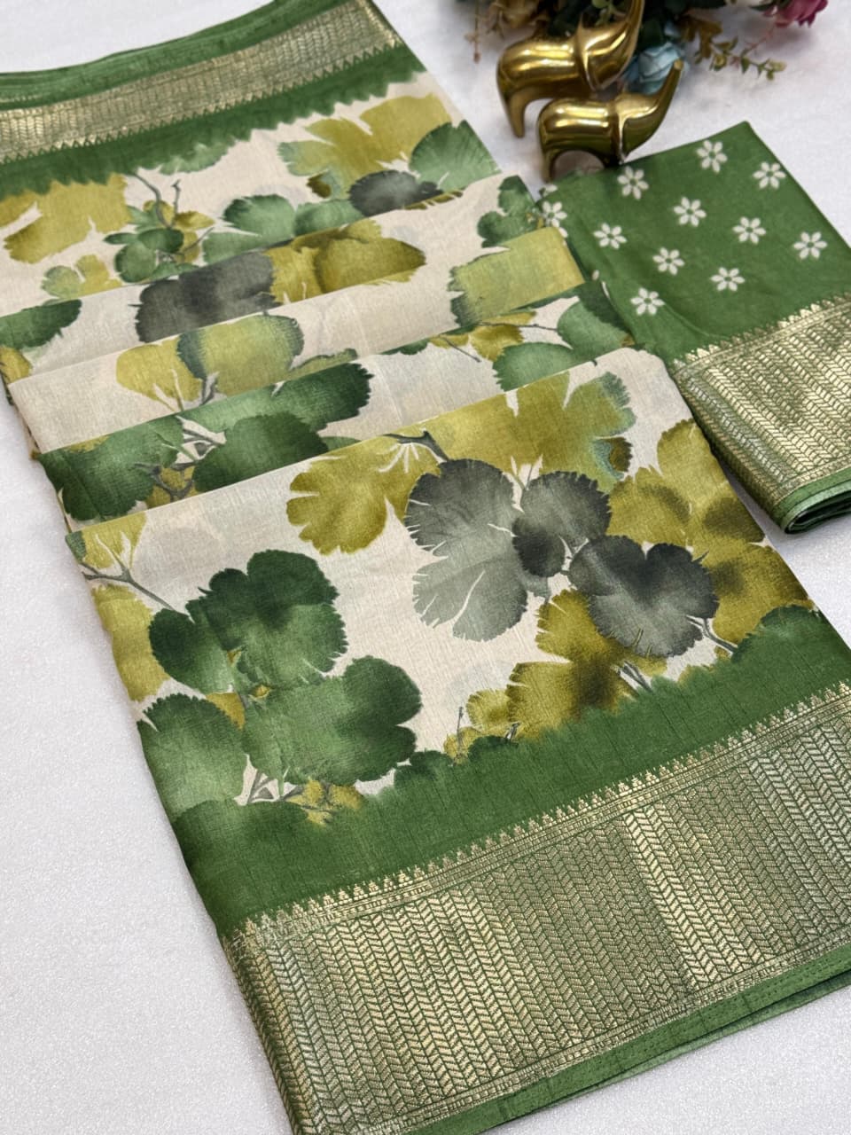 Dola Silk Saree with Floral Print & Zari Border – Graceful Bloom for Boutique Displays & Festive Bulk Orders