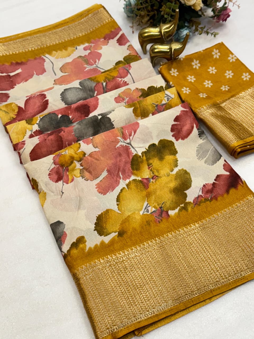 Dola Silk Saree with Floral Print & Zari Border – Graceful Bloom for Boutique Displays & Festive Bulk Orders