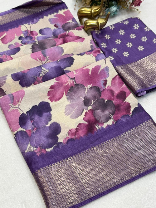 Dola Silk Saree with Floral Print & Zari Border – Graceful Bloom for Boutique Displays & Festive Bulk Orders