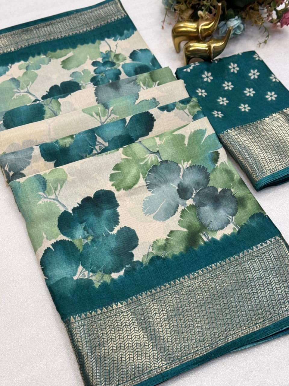 Dola Silk Saree with Floral Print & Zari Border – Graceful Bloom for Boutique Displays & Festive Bulk Orders