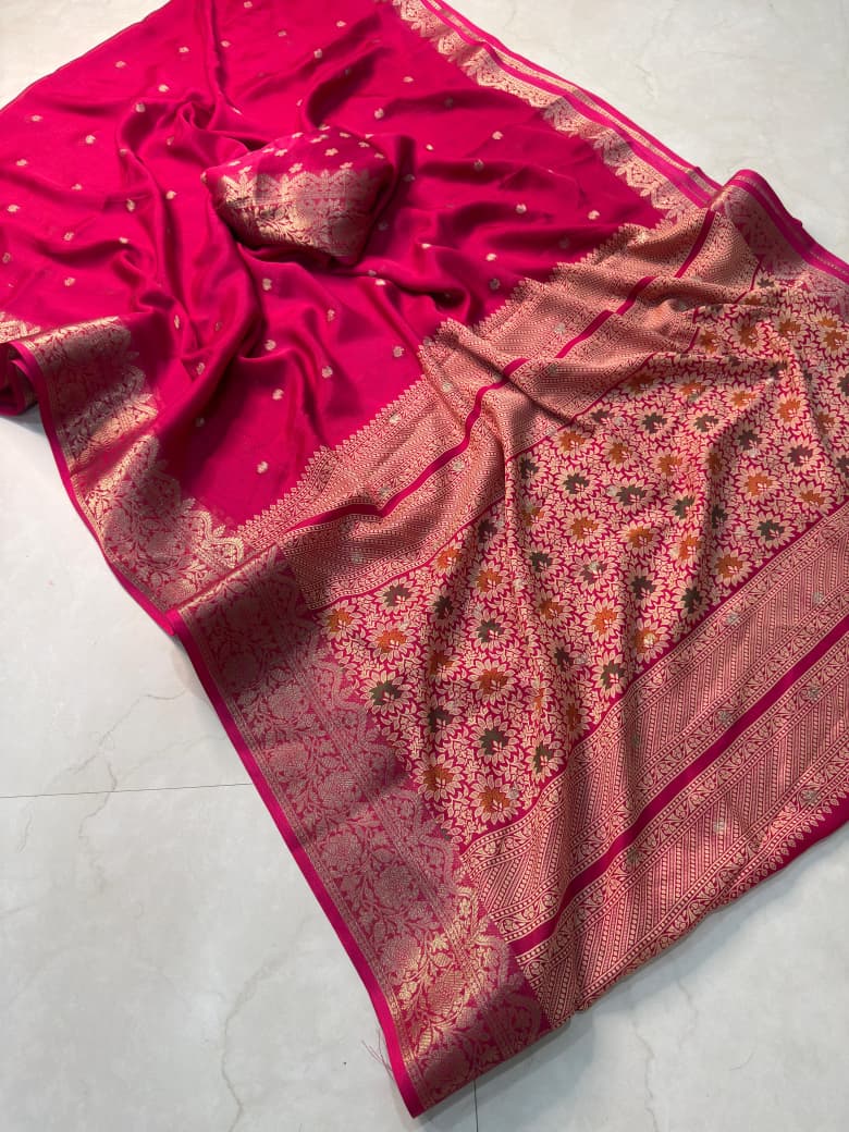 Premium Crepe Silk Saree with Jacquard Jari Butti & Rich Pallu – Elegant Sophistication for Boutique Displays & Festive Bulk Orders
