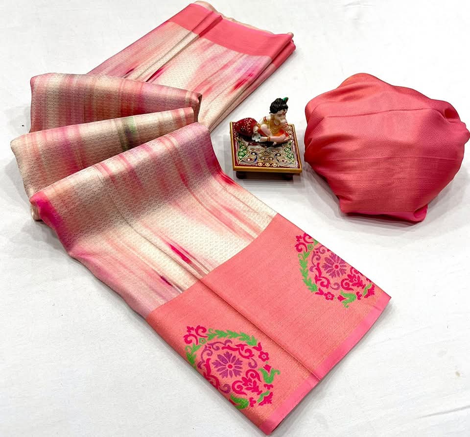 Fabulous Softy Silk Saree with Gold Jari, Contrast Border & Grand Pallu – Trending Elegance for Boutique Displays