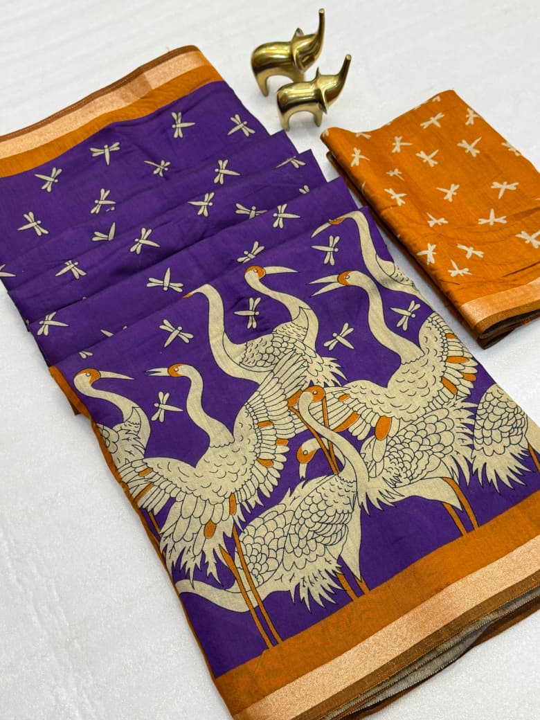 Mangalagiri Silk Saree with All-Over Floral Design, Contrast KVC Border, Pallu & Blouse – Boutique-Perfect Ethnic Elegance