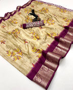 Soft Golden Base with Rich Woven Border & Heavy Embroidered Blouse