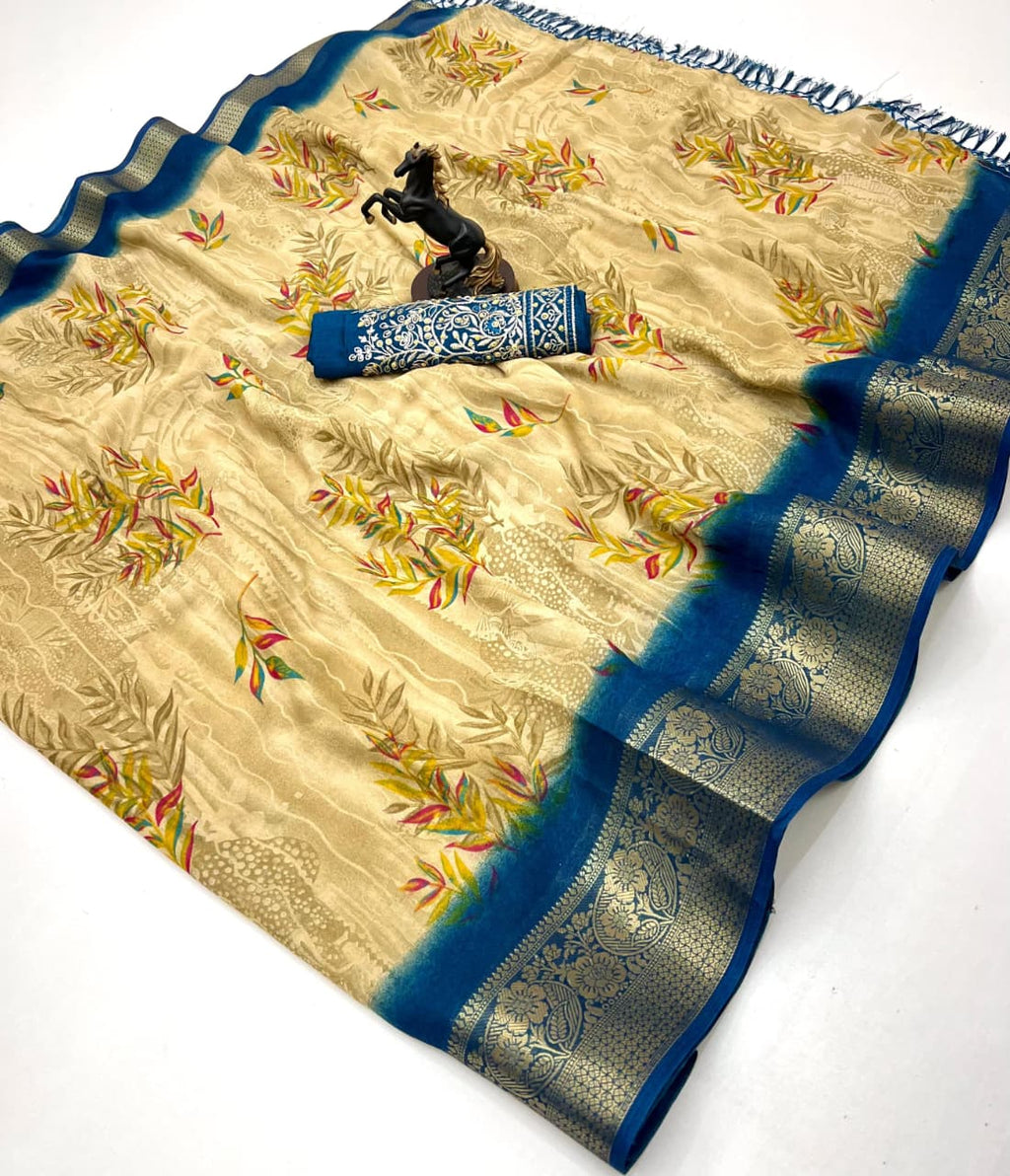 Soft Golden Base with Rich Woven Border & Heavy Embroidered Blouse