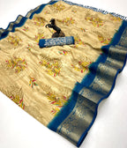 Soft Golden Base with Rich Woven Border & Heavy Embroidered Blouse