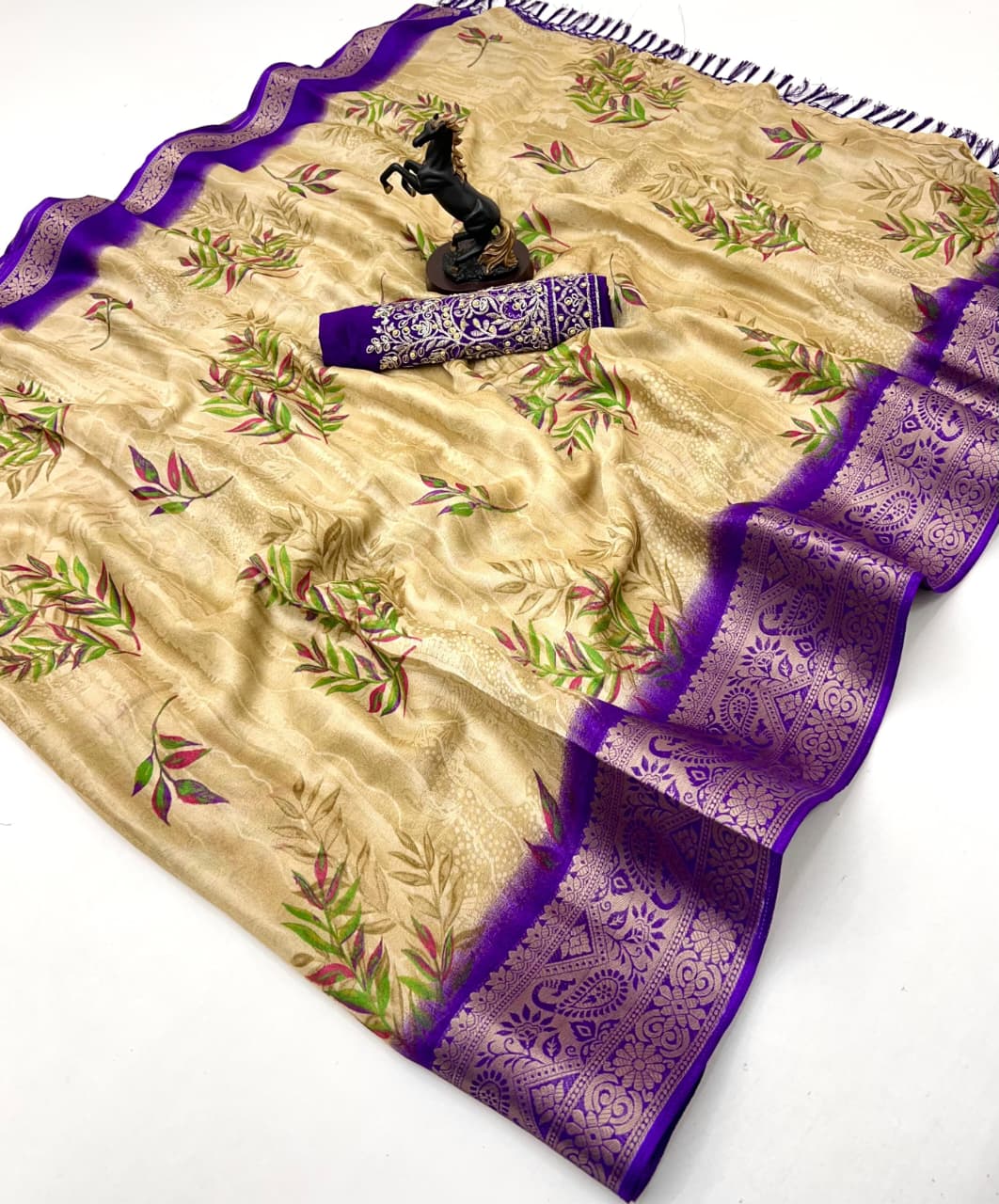 Soft Golden Base with Rich Woven Border & Heavy Embroidered Blouse