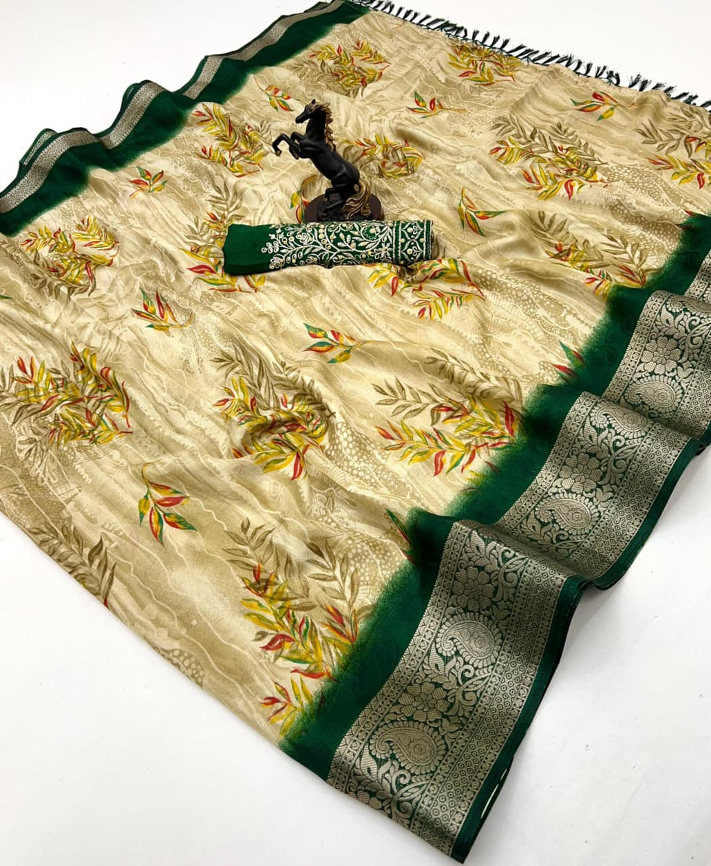 Soft Golden Base with Rich Woven Border & Heavy Embroidered Blouse