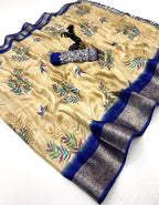 Soft Golden Base with Rich Woven Border & Heavy Embroidered Blouse