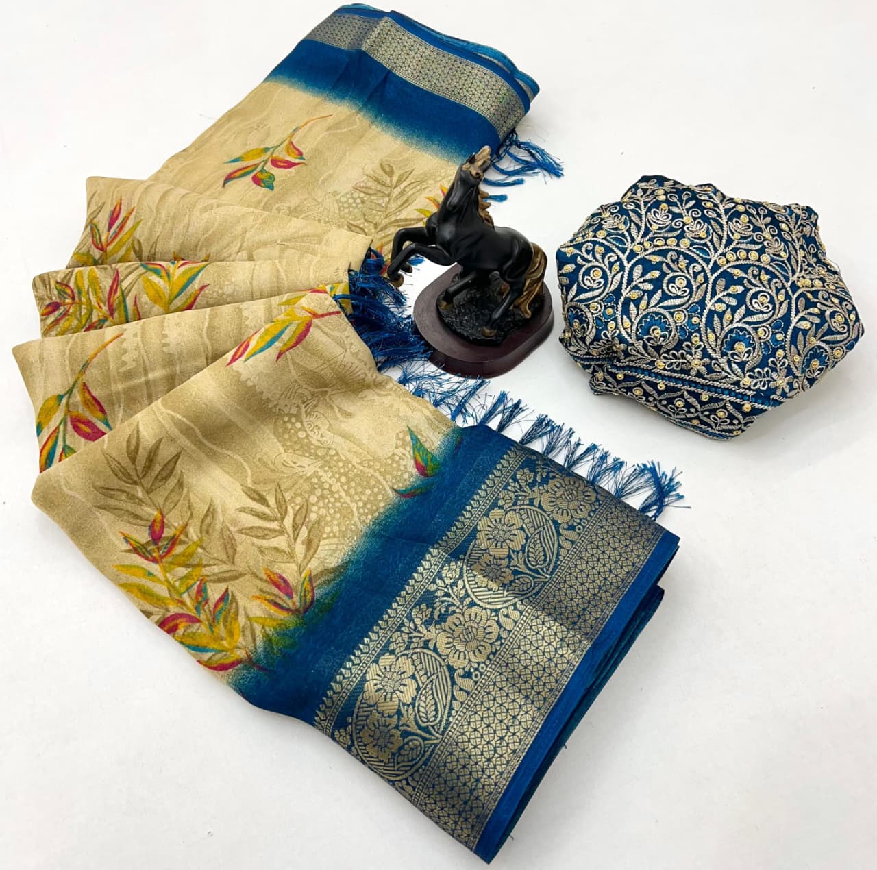 Soft Golden Base with Rich Woven Border & Heavy Embroidered Blouse