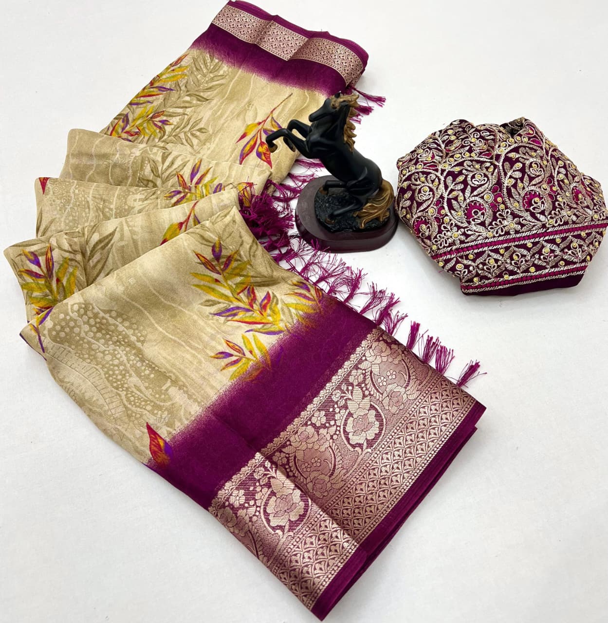 Soft Golden Base with Rich Woven Border & Heavy Embroidered Blouse