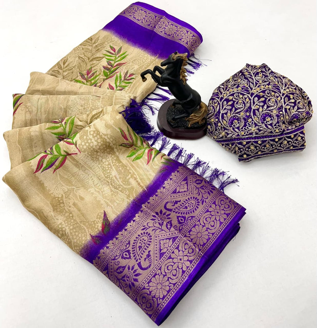 Soft Golden Base with Rich Woven Border & Heavy Embroidered Blouse