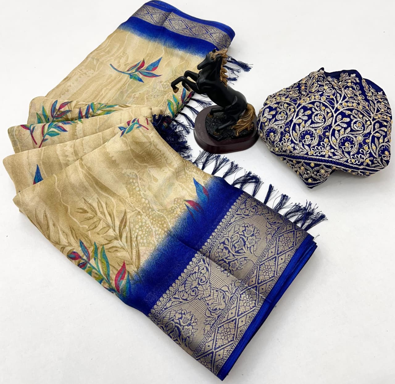 Soft Golden Base with Rich Woven Border & Heavy Embroidered Blouse