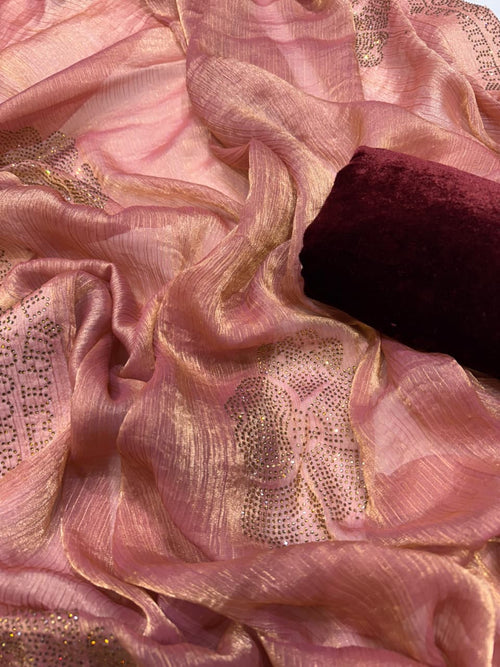 Designer Space Silk Saree with Original Jarkhan Diamond Work – Glamour & Grace for Sangeet & Cocktail Nights ✨