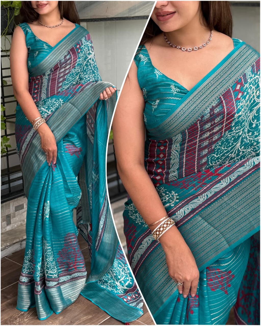 Pure Zari Moss Printed Saree with Jacquard Border & Tassel Pallu – Graceful Charm for Boutique Displays & Festive Bulk Orders