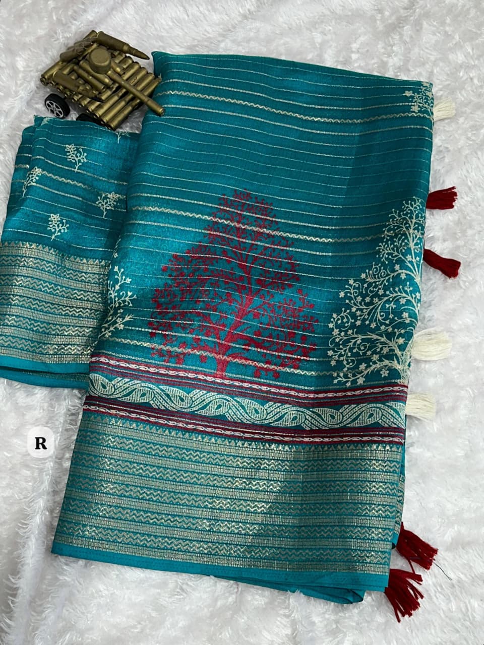 Pure Zari Moss Printed Saree with Jacquard Border & Tassel Pallu – Graceful Charm for Boutique Displays & Festive Bulk Orders