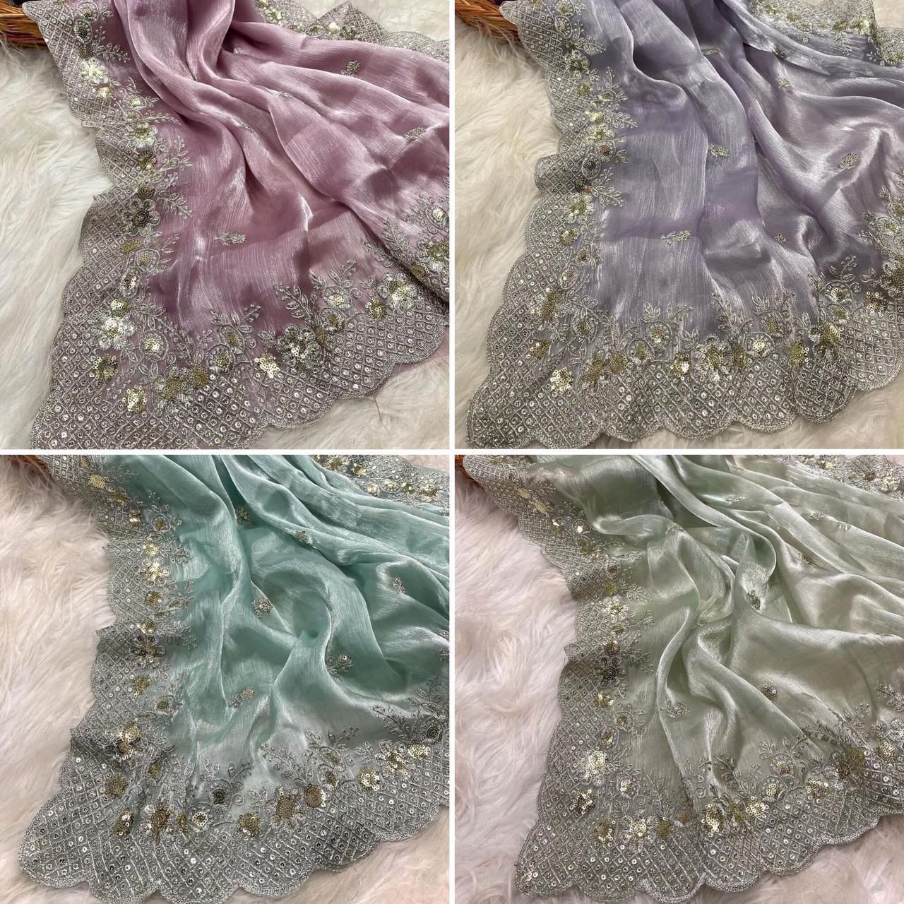 Pure Soft Zimmy Choo Silk Saree with C-Pallu Embroidery & Heavy Mono Banglory Blouse