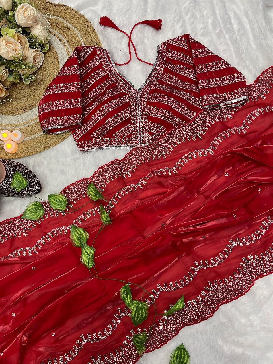 Pure Soft Zimmy Choo Silk Saree with C-Pallu Embroidery, Zari Work & Cutwork Border