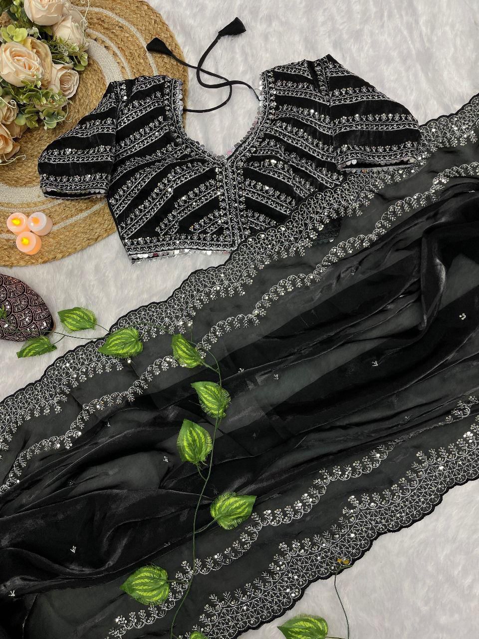 Pure Soft Zimmy Choo Silk Saree with C-Pallu Embroidery, Zari Work & Cutwork Border