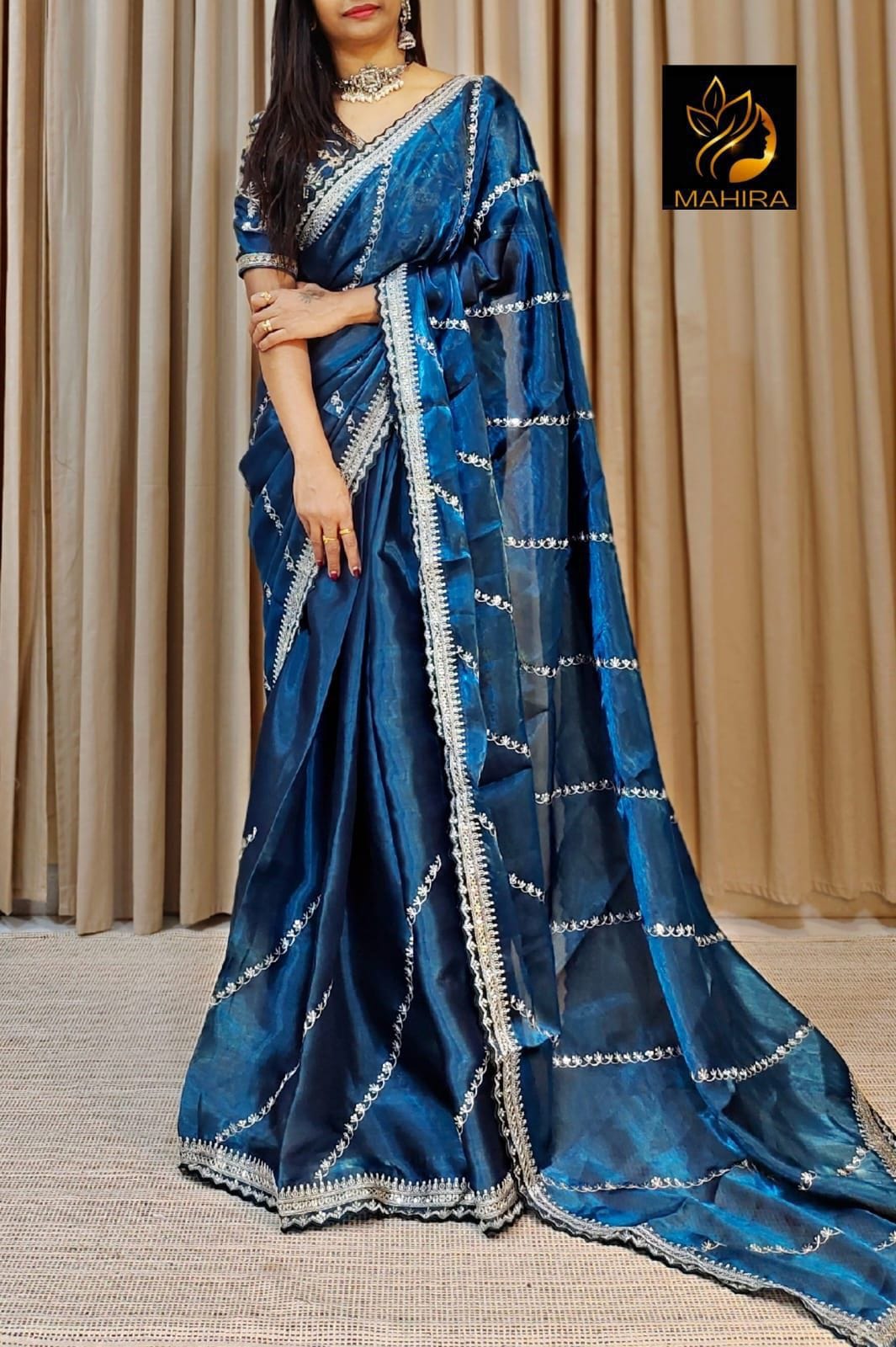 Pure Soft Zimmy Choo Silk Saree with C-Pallu Embroidery, Zari Work & Cutwork Border