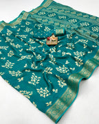 Pure Calcutta Moss Mellow Georgette Sarees with Exclusive Prints & Zari Woven Border